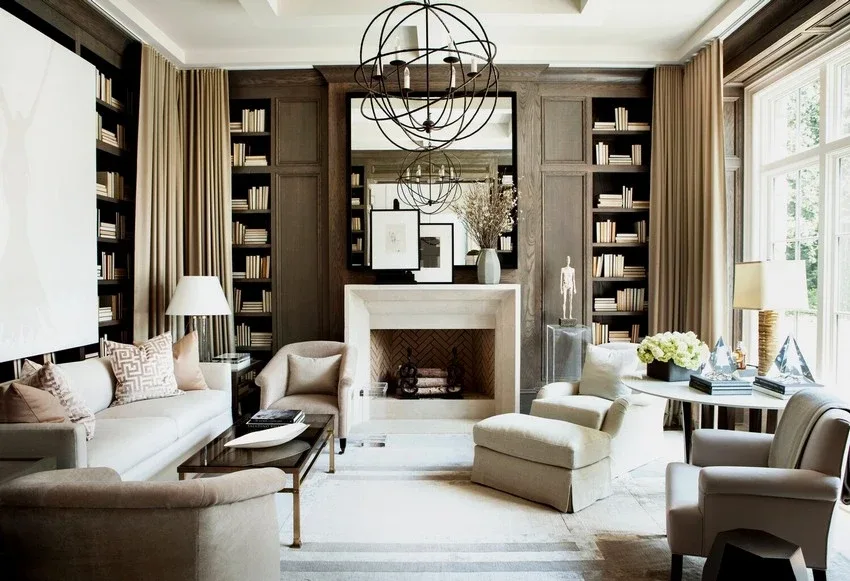 Designer wallpaper in grand entryway